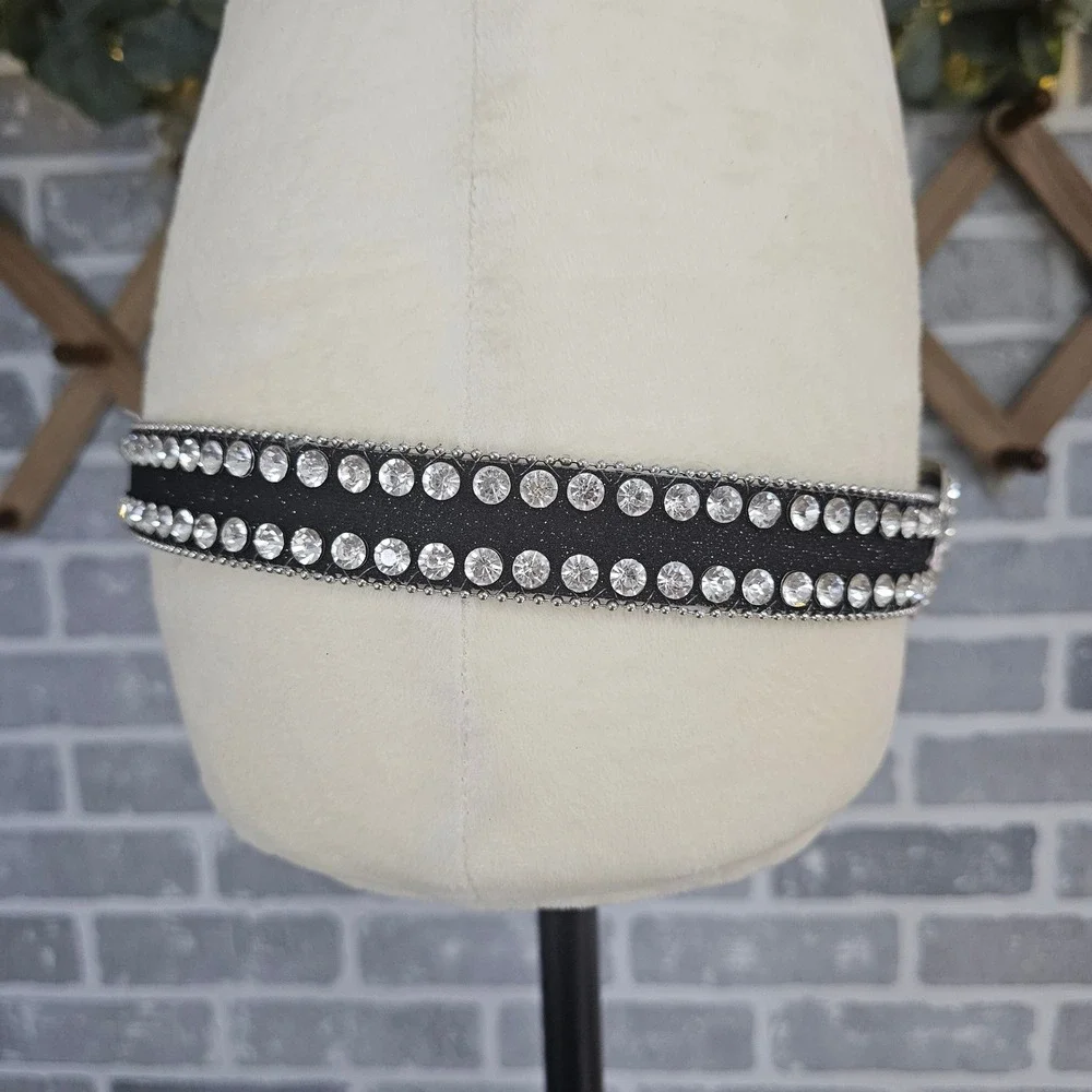 Black Rhinestone Studded Western Belt Silver Buckle Women's Size Small